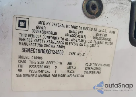 1999 Chevrolet Suburban 1500 Lt из США, поврежденный, VIN 3GNEC16R8XG124569